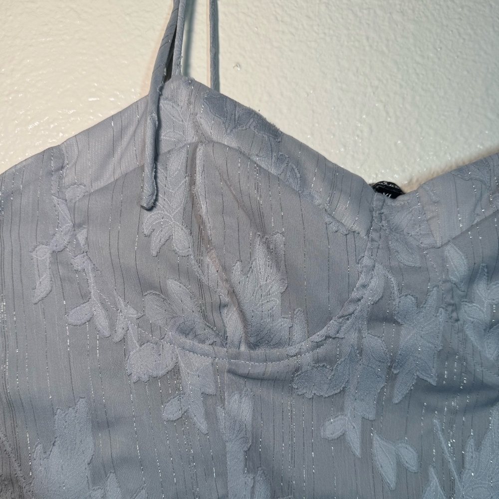 Lulu's Light Gray blue Tie-Shoulder Sweetheart Midi Dress - Picture 4 of 9